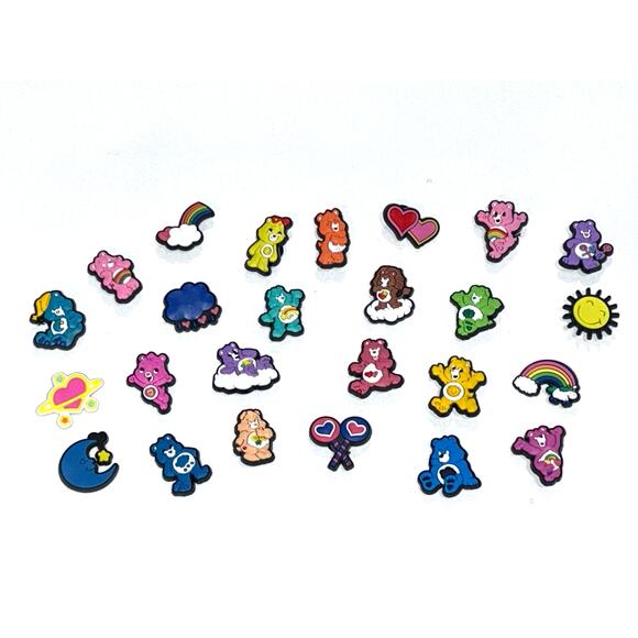 NEW Care Bears Shoe Charms 25pcs Rainbow Hearts Sun Moon Funshine Goodluck Bear - Picture 2 of 6
